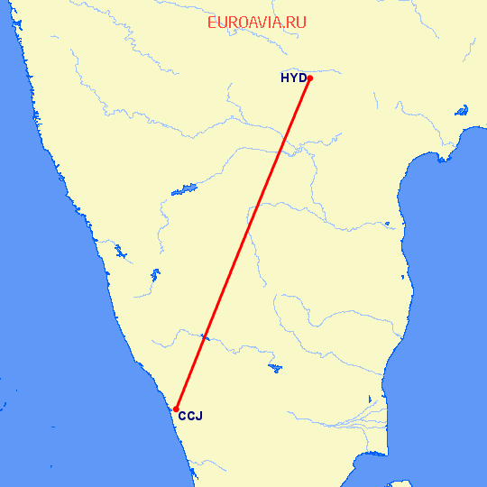 перелет Kozhikode — Хидерабад на карте