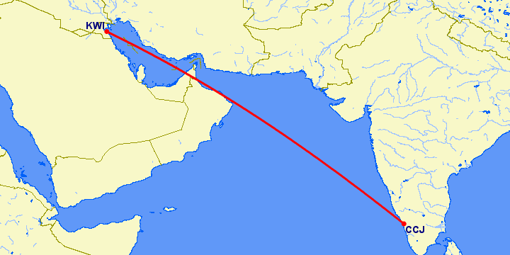 перелет Kozhikode — Кувейт на карте