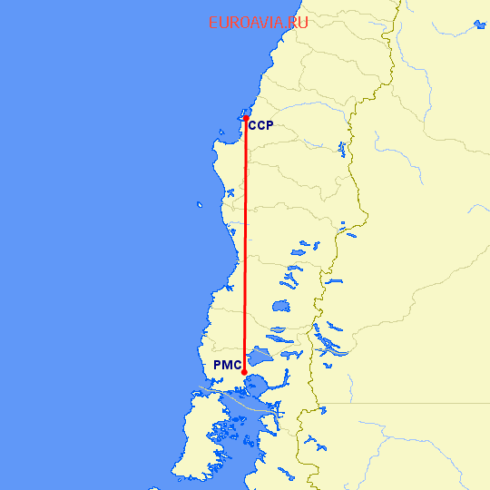 перелет Консепсьон — Пуэрто Монт на карте