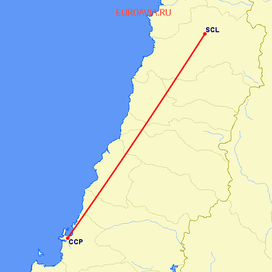 перелет Консепсьон — Сантьяго на карте