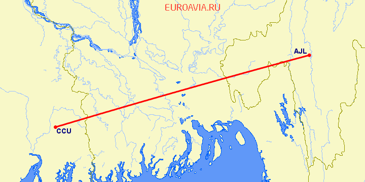 перелет Kolkata — Айзаул на карте