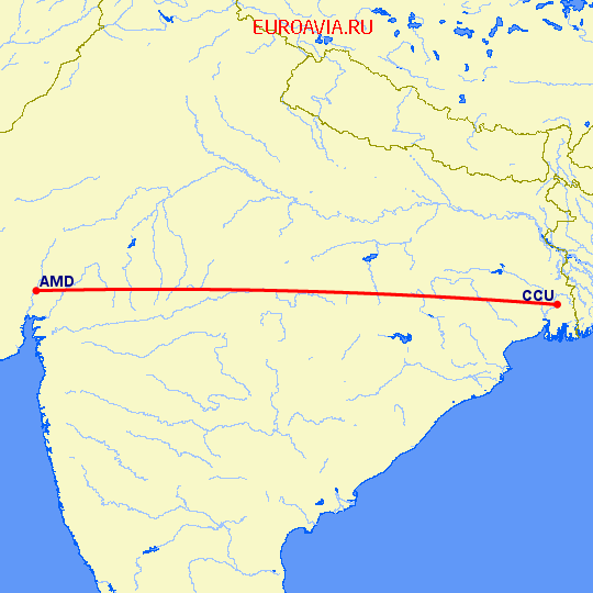 перелет Kolkata — Ахмедабад на карте