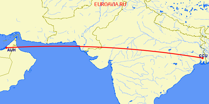 перелет Калькутта — Абу Даби на карте