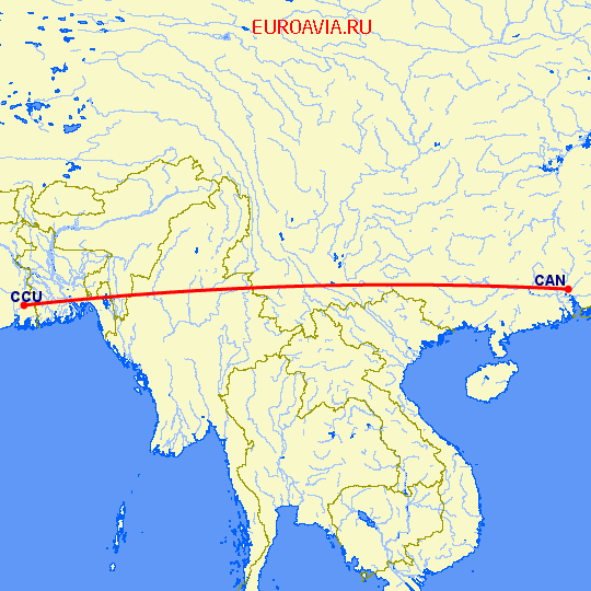 перелет Kolkata — Гуанчжоу на карте