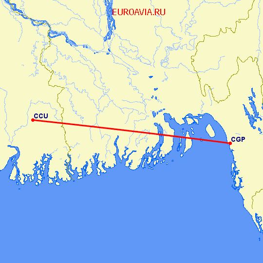 перелет Kolkata — Chittagong на карте