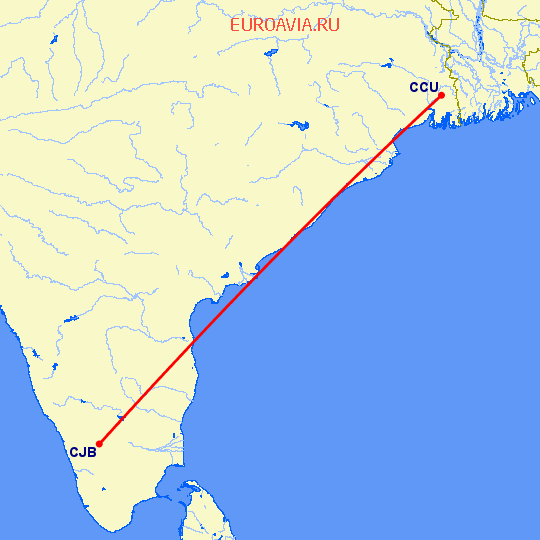 перелет Kolkata — Коимбаторе на карте