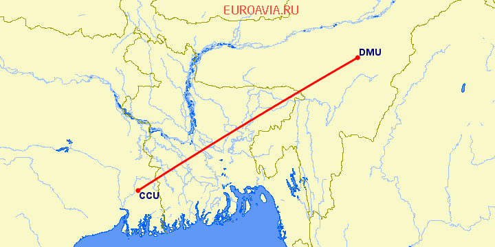 перелет Kolkata — Димапур на карте