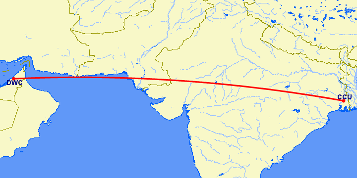 перелет Kolkata — Дубай на карте