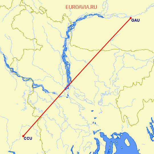 перелет Kolkata — Gawahati на карте