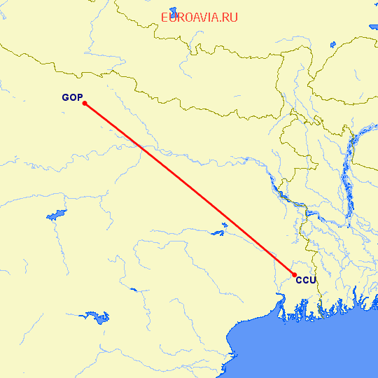 перелет Kolkata — Горахпур на карте