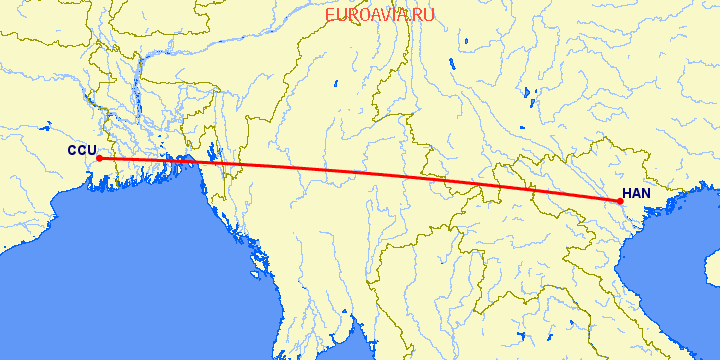 перелет Kolkata — Ханой на карте