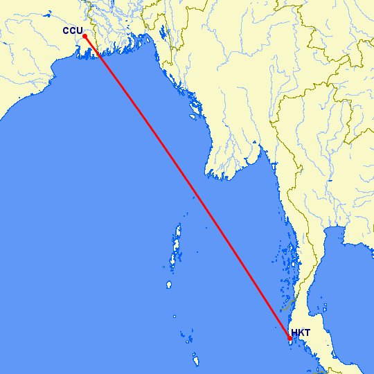 перелет Kolkata — Пхукет на карте