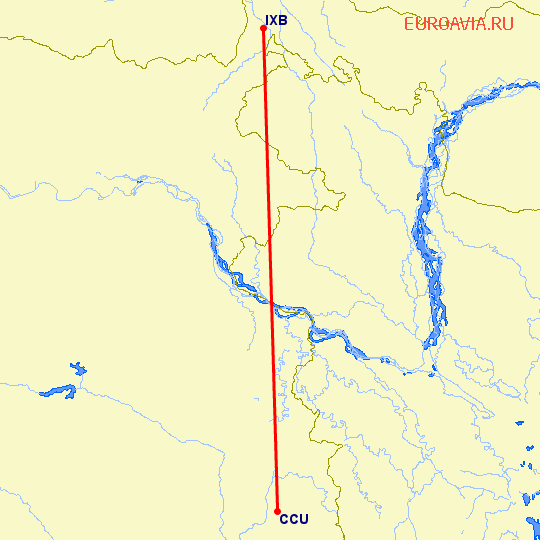 перелет Калькутта — Багдогра на карте
