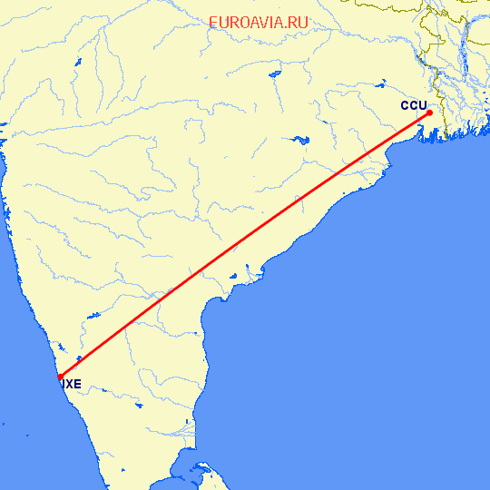 перелет Kolkata — Мангалор на карте