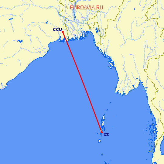 перелет Kolkata — Порт Блер на карте