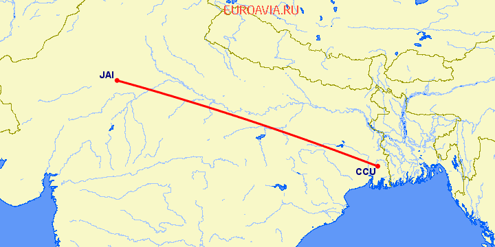 перелет Kolkata — Джайпур на карте