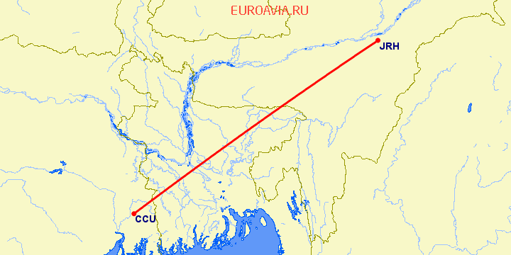 перелет Kolkata — Йорхат на карте