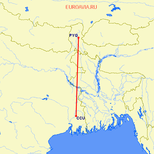 перелет Kolkata — Гангток на карте