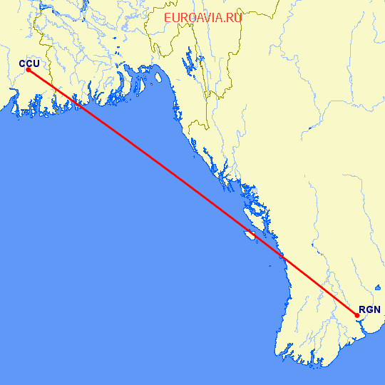 перелет Kolkata — Янгон на карте