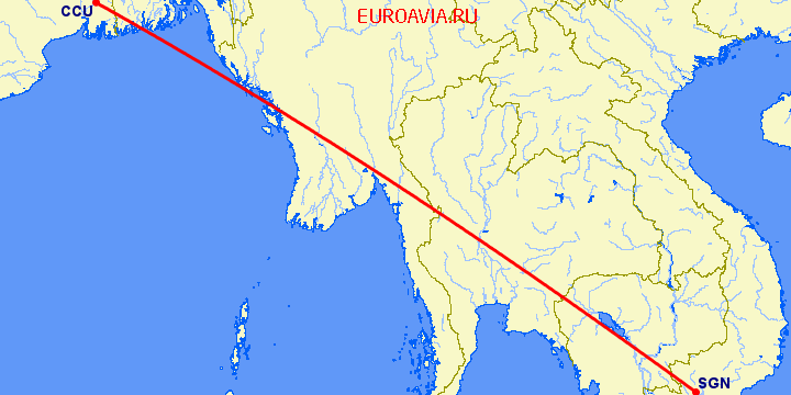 перелет Kolkata — Хошимин на карте