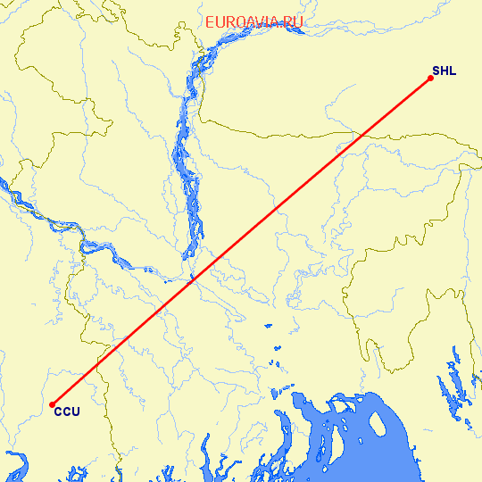 перелет Kolkata — Шиллонг на карте