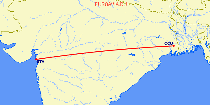перелет Kolkata — Сурат на карте
