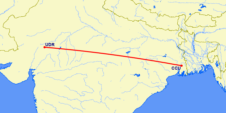 перелет Kolkata — Удайпур на карте
