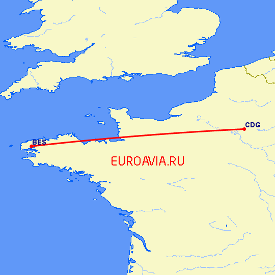 перелет Париж — Брест на карте