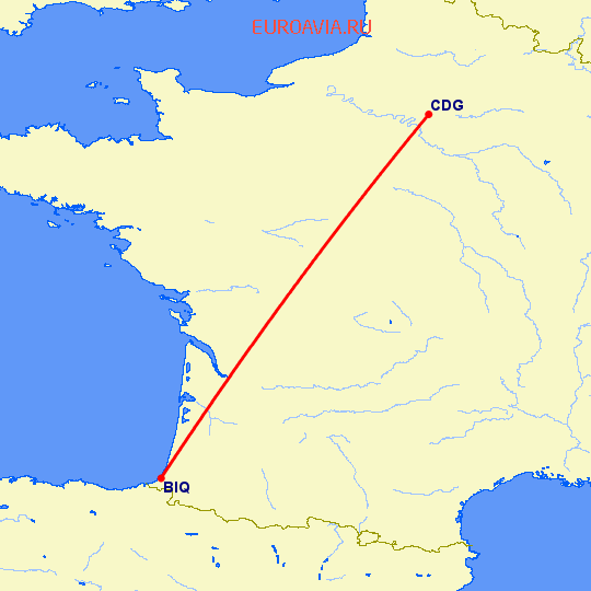 перелет Париж — Биарриц на карте