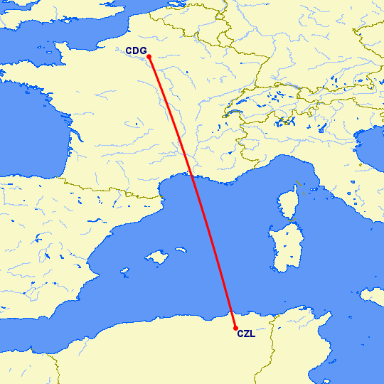 перелет Париж — Constantine на карте