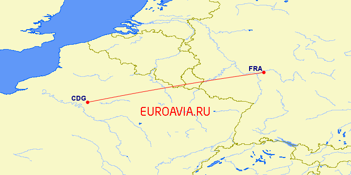 перелет Париж — Франкфурт на Майне на карте