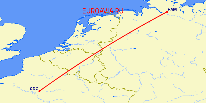 перелет Париж — Гамбург на карте
