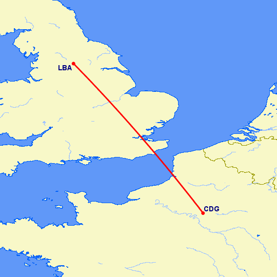 перелет Париж — Лидс на карте