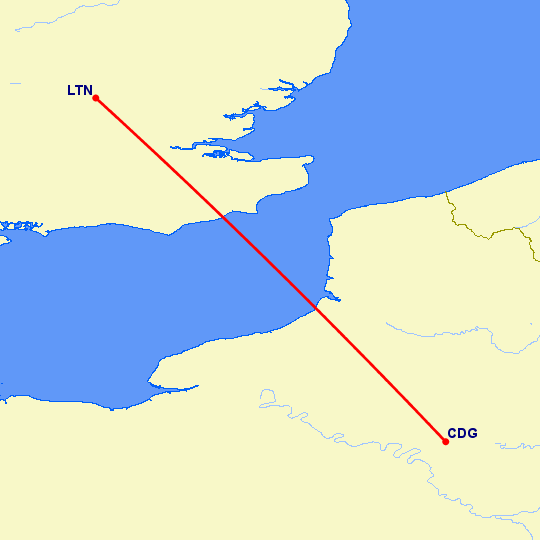 перелет Париж — Luton на карте