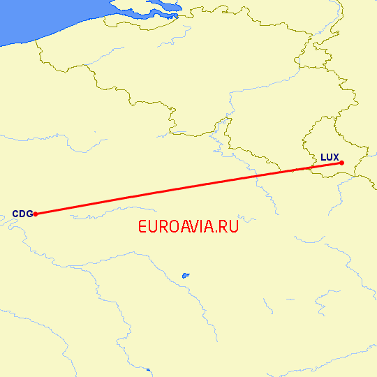 перелет Париж — Люксембург на карте