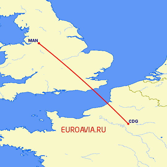 перелет Париж — Манчестер на карте