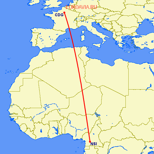 перелет Париж — Яунде на карте
