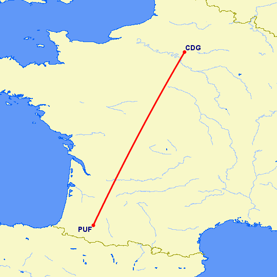 перелет Париж — По на карте
