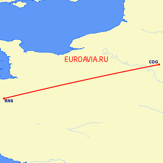 перелет Париж — Ренн на карте