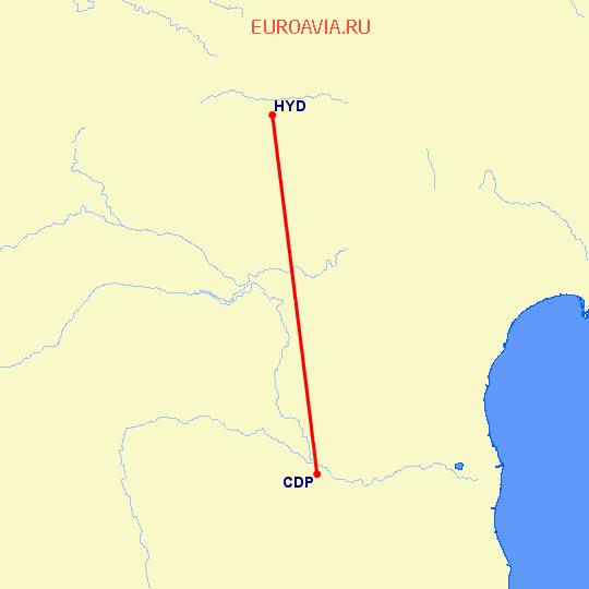 перелет Куддапах — Хидерабад на карте