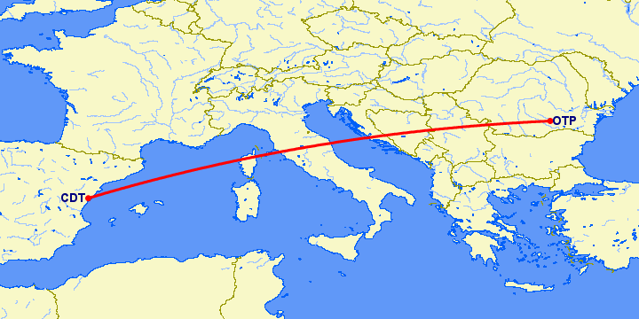 перелет Кастельон де ла Плана — Бухарест на карте