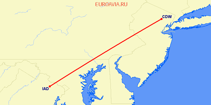 перелет Caldwell, NJ — Вашингтон на карте