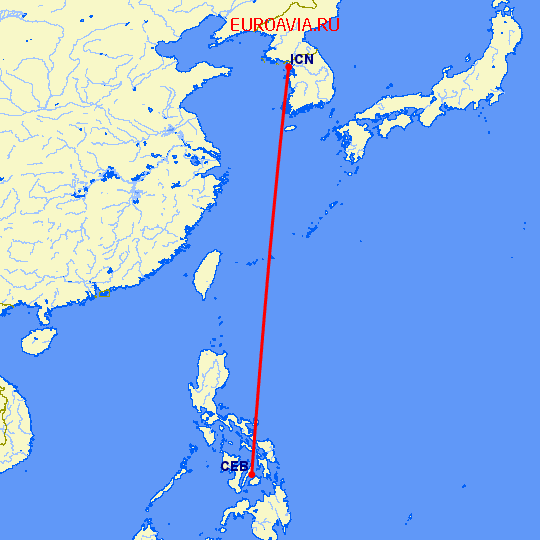 перелет Кебу — Сеул на карте