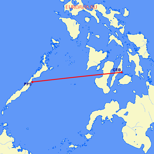 перелет Кебу — Puerto Princesa на карте