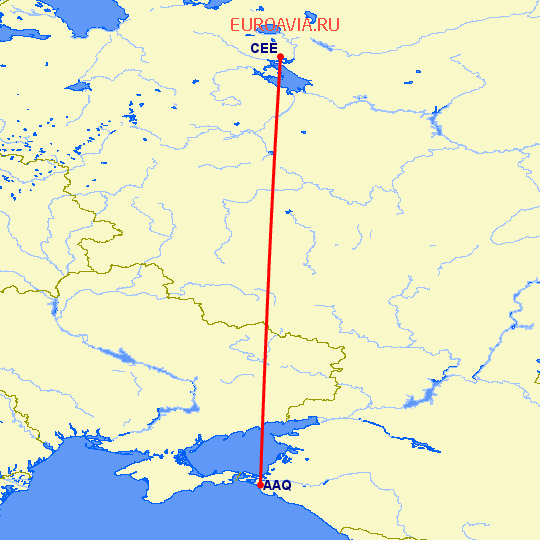 перелет Череповец — Анапа на карте