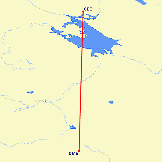 перелет Череповец — Москва на карте