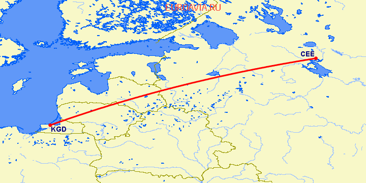 перелет Череповец — Калининград на карте