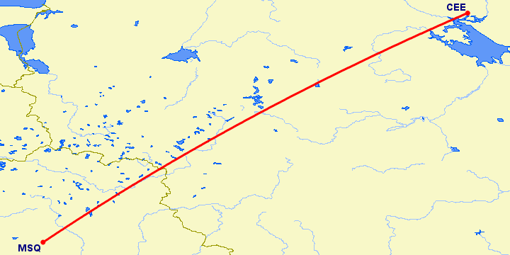 перелет Череповец — Минск на карте