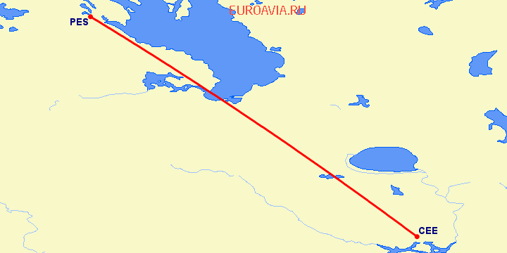 перелет Череповец — Петрозаводск на карте