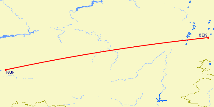перелет Челябинск — Самара на карте